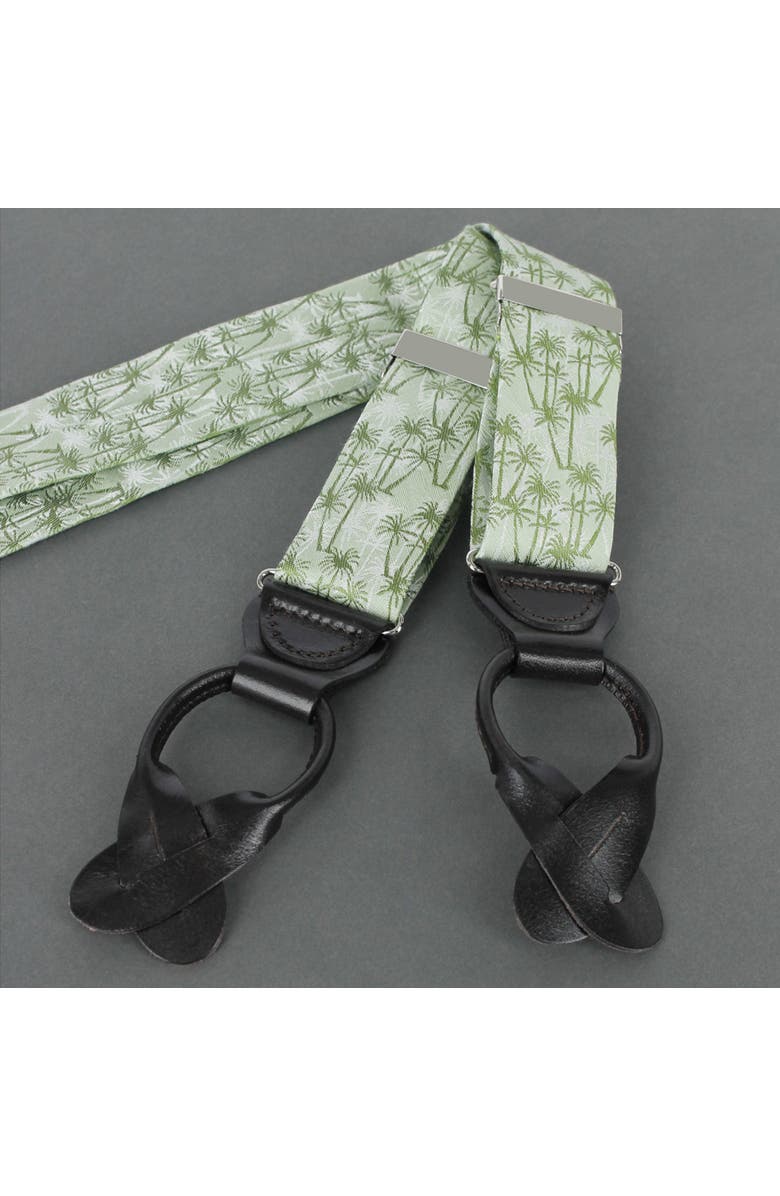 Trafalgar Nohea Palm Tree Linen Blend Novelty Button End Suspenders, Alternate, color, Green