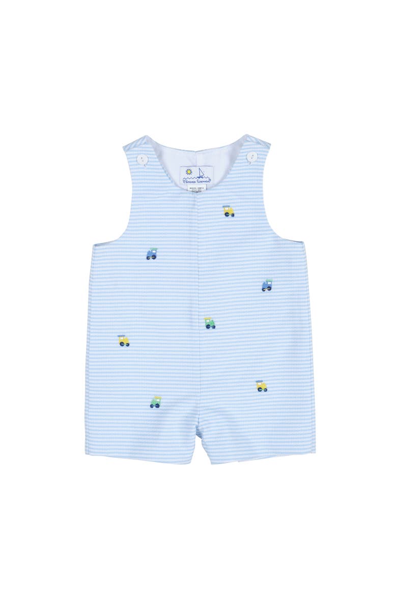 Stripe Birdseye Pique Shortall With Embroidered Trains, Main, color, Light Blue / White