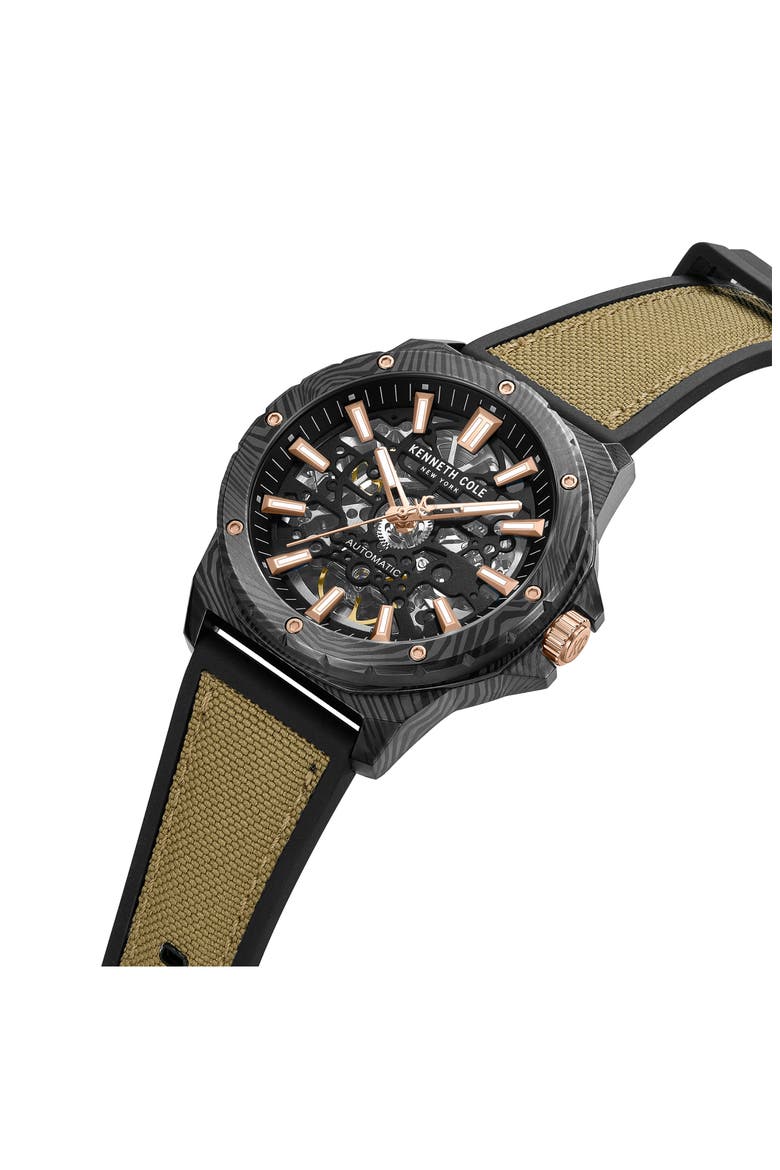 The Hollis Skeleton Automatic Silicone & Nylon Strap, 45mm, Alternate, color, TAN / BROWN LIGHT