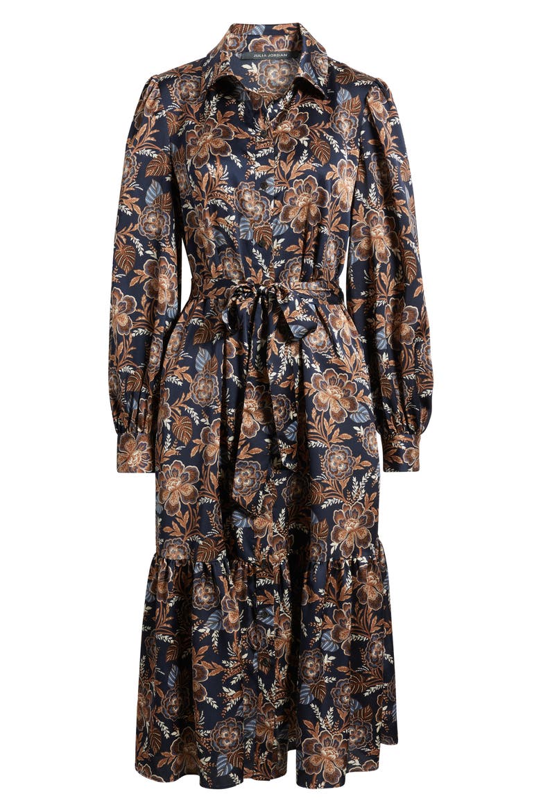 Floral Long Sleeve Midi Shirtdress, Alternate, color, NAVY MULTI
