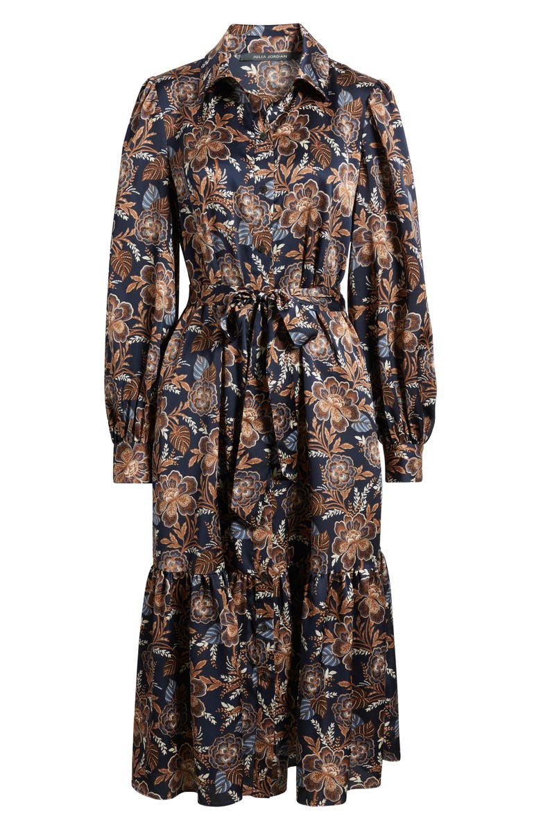 Julia Jordan Floral Long Sleeve Midi Shirtdress, Alternate, color, Navy Multi