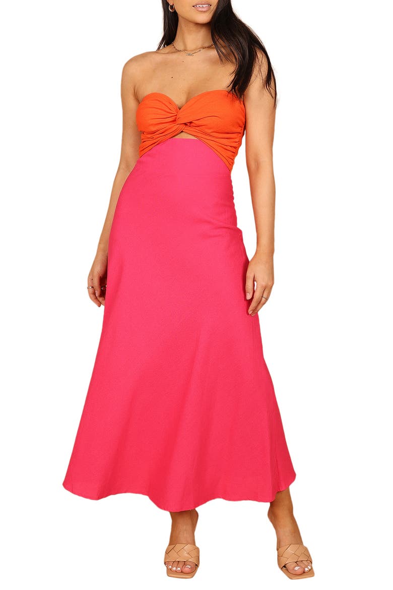 Rosetta Strapless Cotton & Linen Dress, Main, color, FUCHSIA/ORANGE