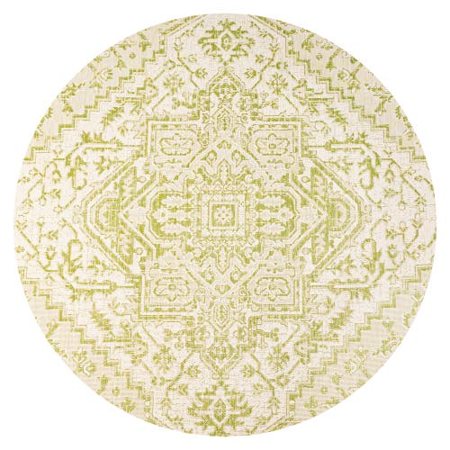 Jonathan Y Estrella Bohemian Medallion Textured Weave Indoor/outdoor Round Area Rug In Cream/green