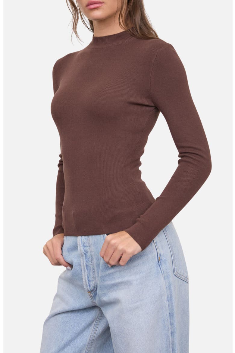 Mock Neck Long Sleeve Sweater Knit Top, Alternate, color, DARK BROWN