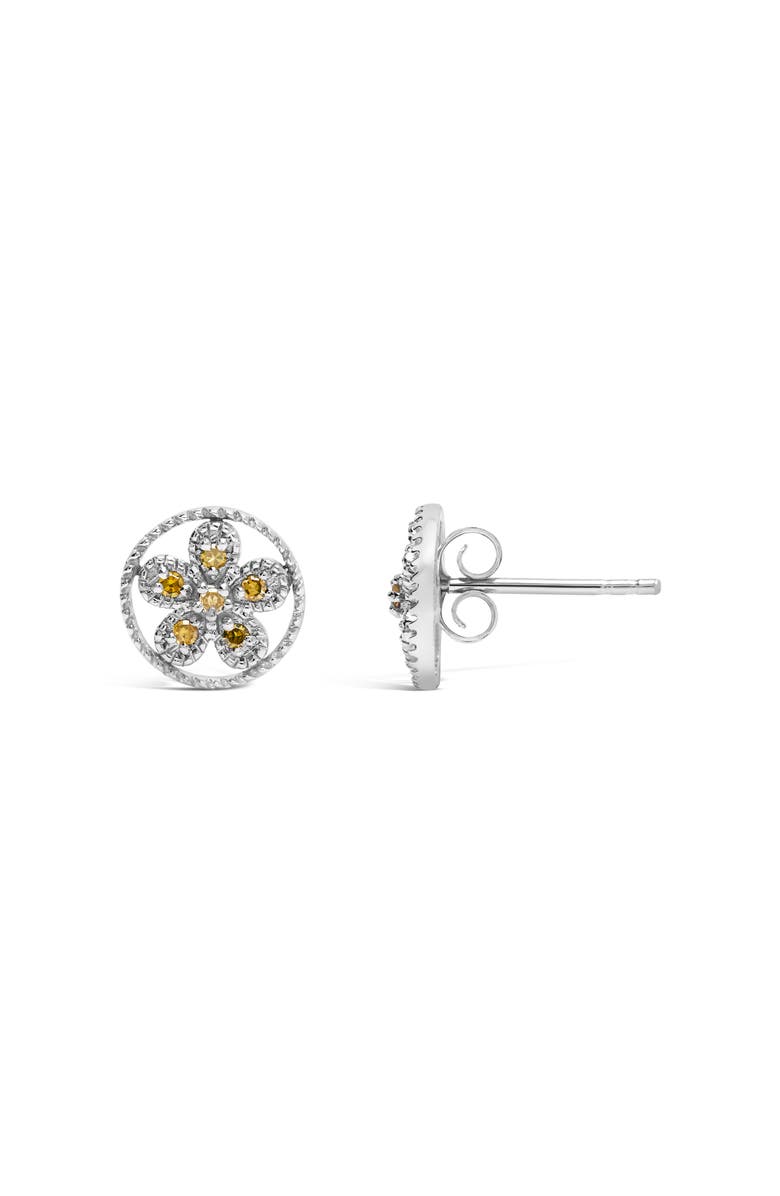 Haus of Brilliance Silver Yellow Diamond Accent Star and Wheel Milgrain Style Stud Earrings, Alternate, color, White