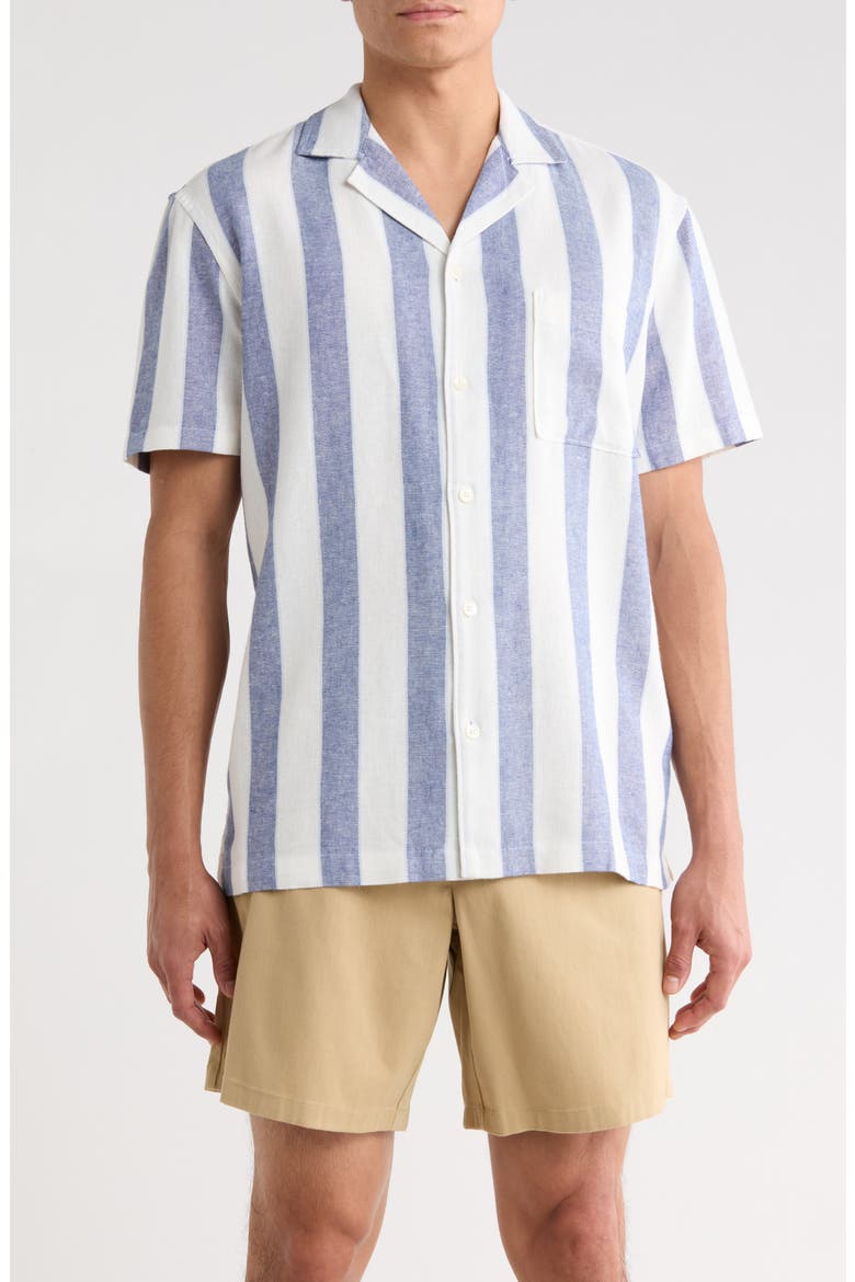 Linen Blend Camp Shirt, Main, color, BLUE BIJOU CABANA STRIPE