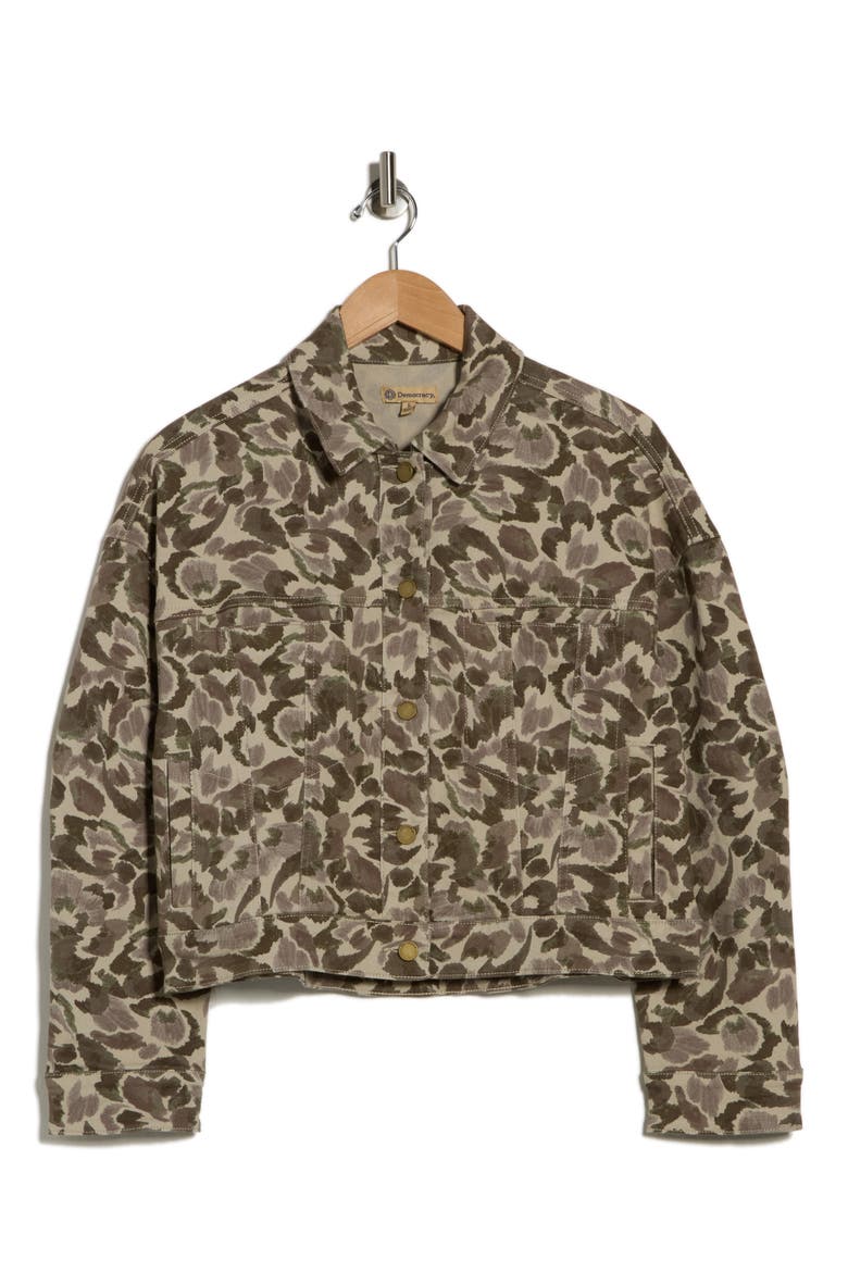 Barrrel Sleeve Printed Hi-lo Jacket, Alternate, color, FOREST MOSS/ LIGHT KHAKI