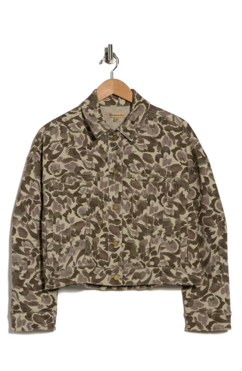 Democracy Barrrel Sleeve Printed Hi-lo Jacket, Main, color, Forest Moss/ Light Khaki