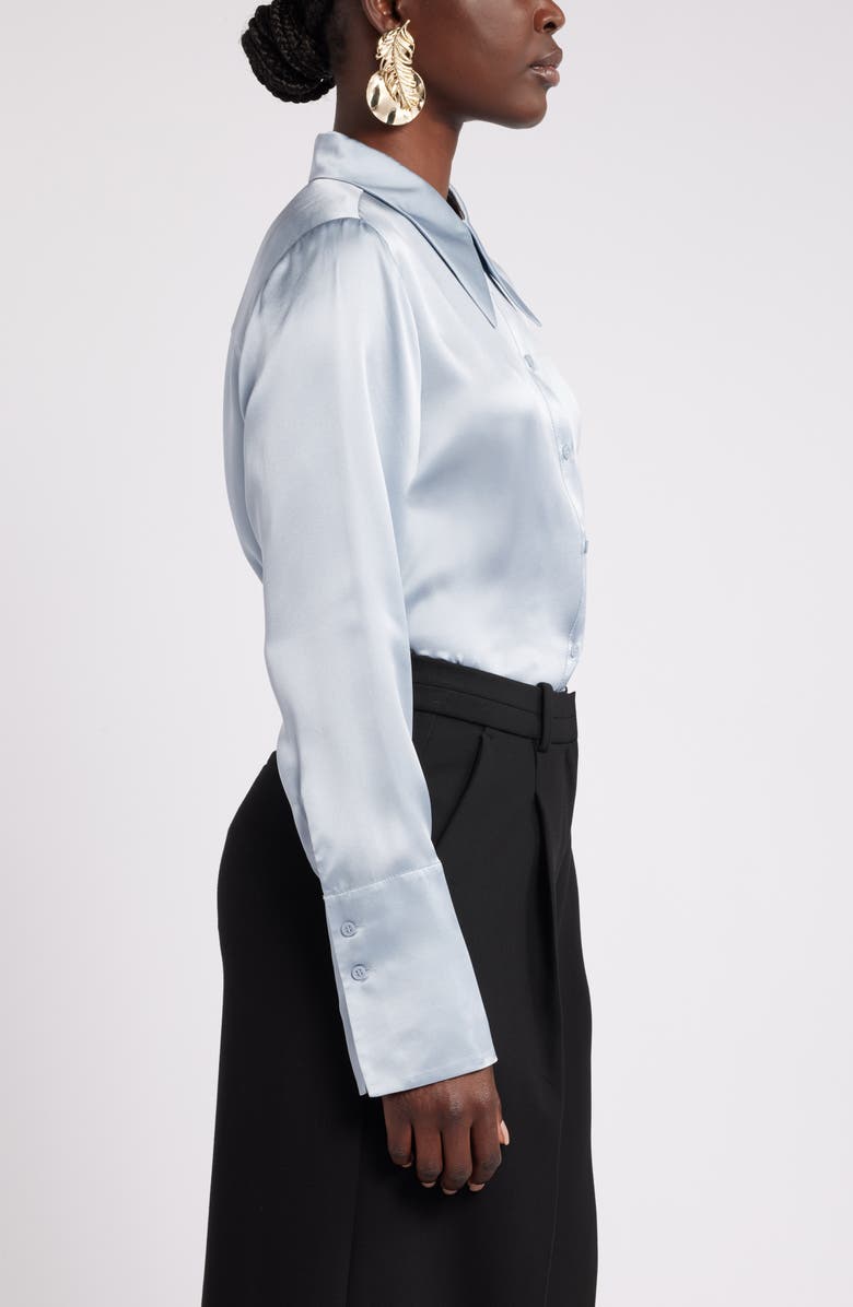 Nordstrom x Harlem's Fashion Row Megan Renee Silk Button-Up Shirt, Alternate, color, Blue Fog