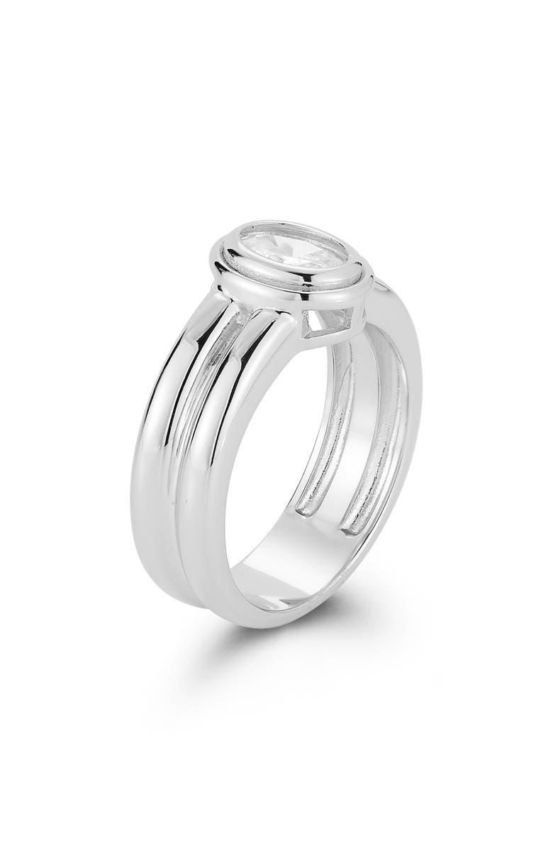 GLAZE JEWELRY Oval Cut Cubic Zirconia Band Ring, Alternate, color, Silver