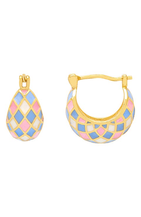 Enamel Patchwork Hoop Earrings
