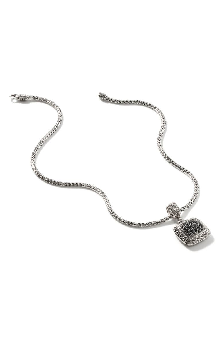 John Hardy Carved Chain Pendant, Sterling Silver, Pavé, Alternate, color, Silver/ Black Diamonds