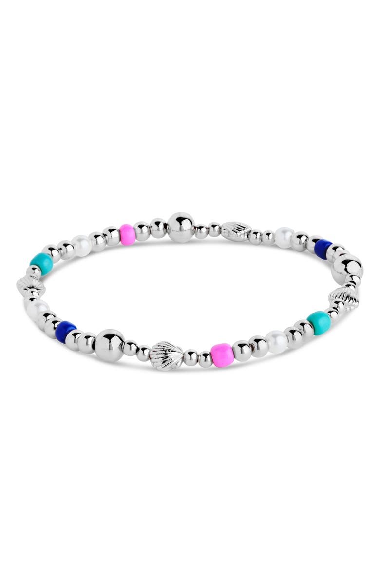 Sterling Forever Truvy Freshwater Pearl & Bead Stretch Bracelet, Main, color, Silver