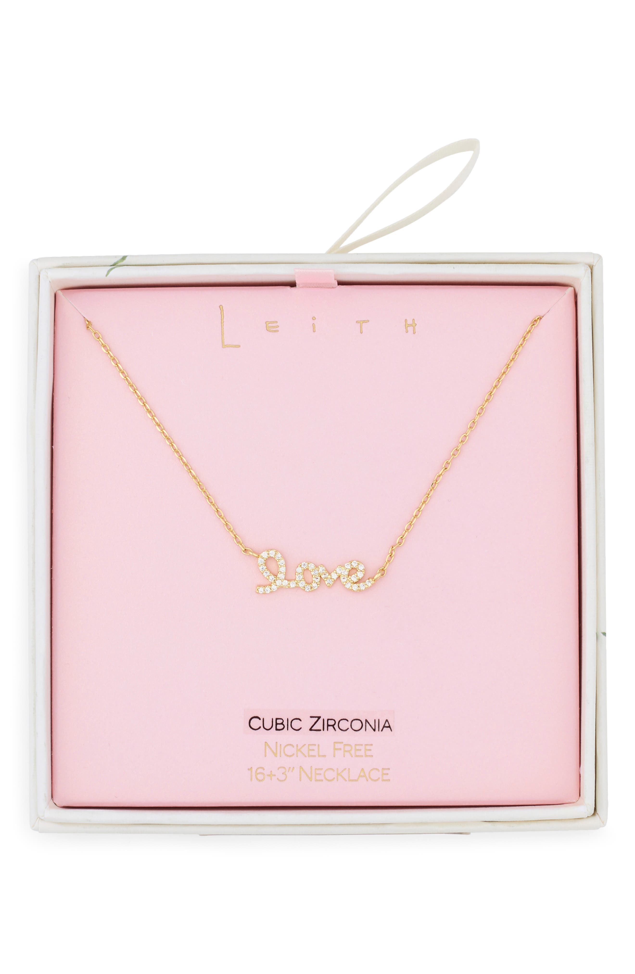 Leith Cubic Zirconia Love Script Pendant Necklace