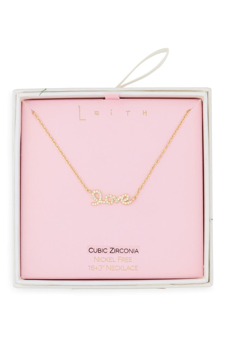 Cubic Zirconia Love Script Pendant Necklace, Main, color, CLEAR- GOLD