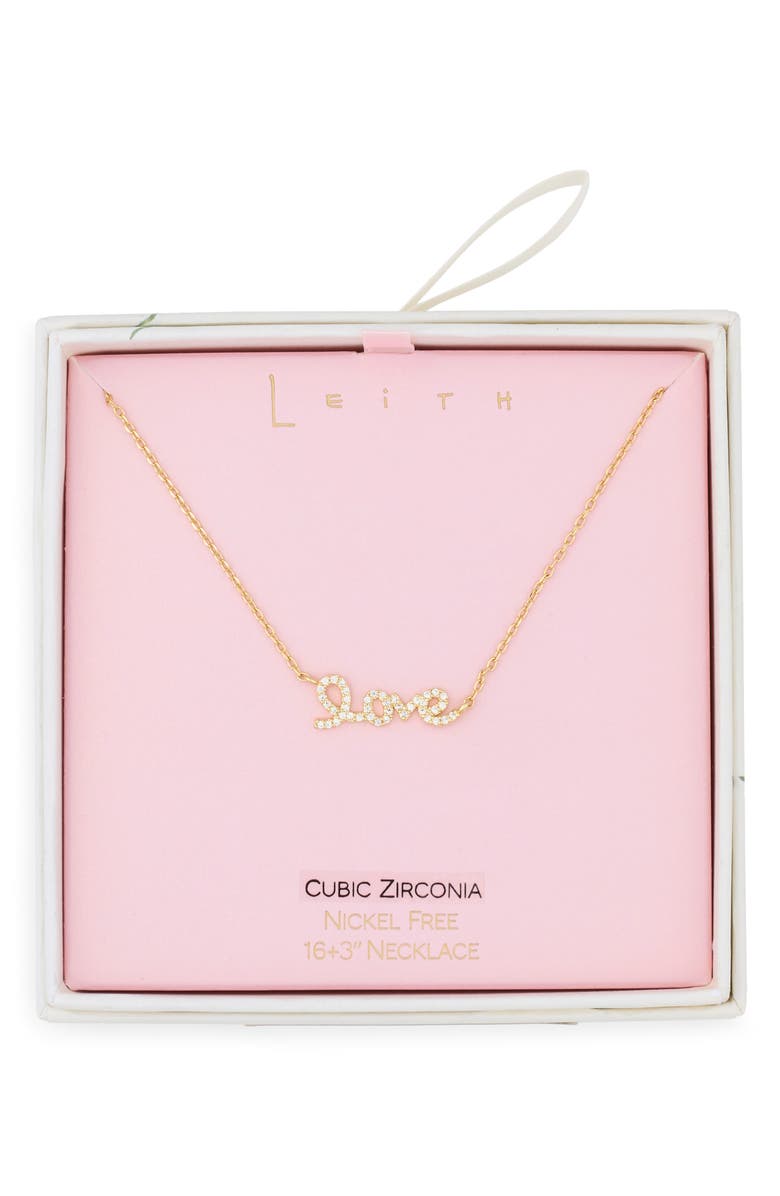 Leith Cubic Zirconia Love Script Pendant Necklace, Main, color, Clear- Gold