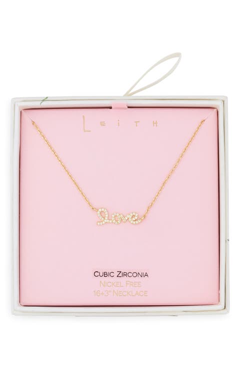 Cubic Zirconia Love Script Pendant Necklace