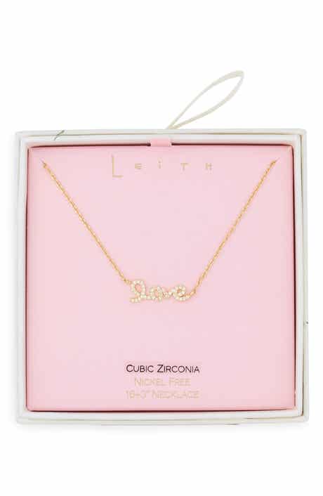 Leith Cubic Zirconia Love Script Pendant Necklace