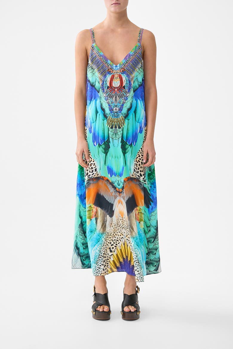 V Neck Midi Slip Dress, Main, color, Jungle Flight