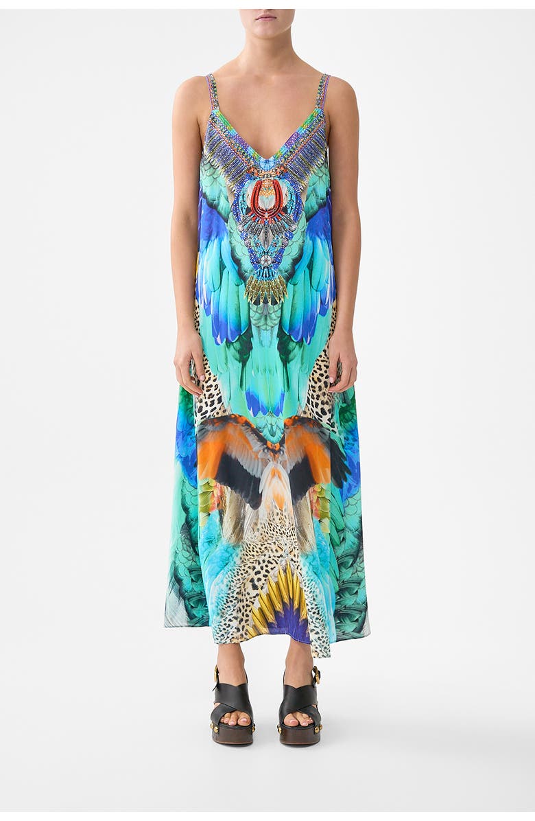 Camilla V Neck Midi Slip Dress, Main, color, Jungle Flight