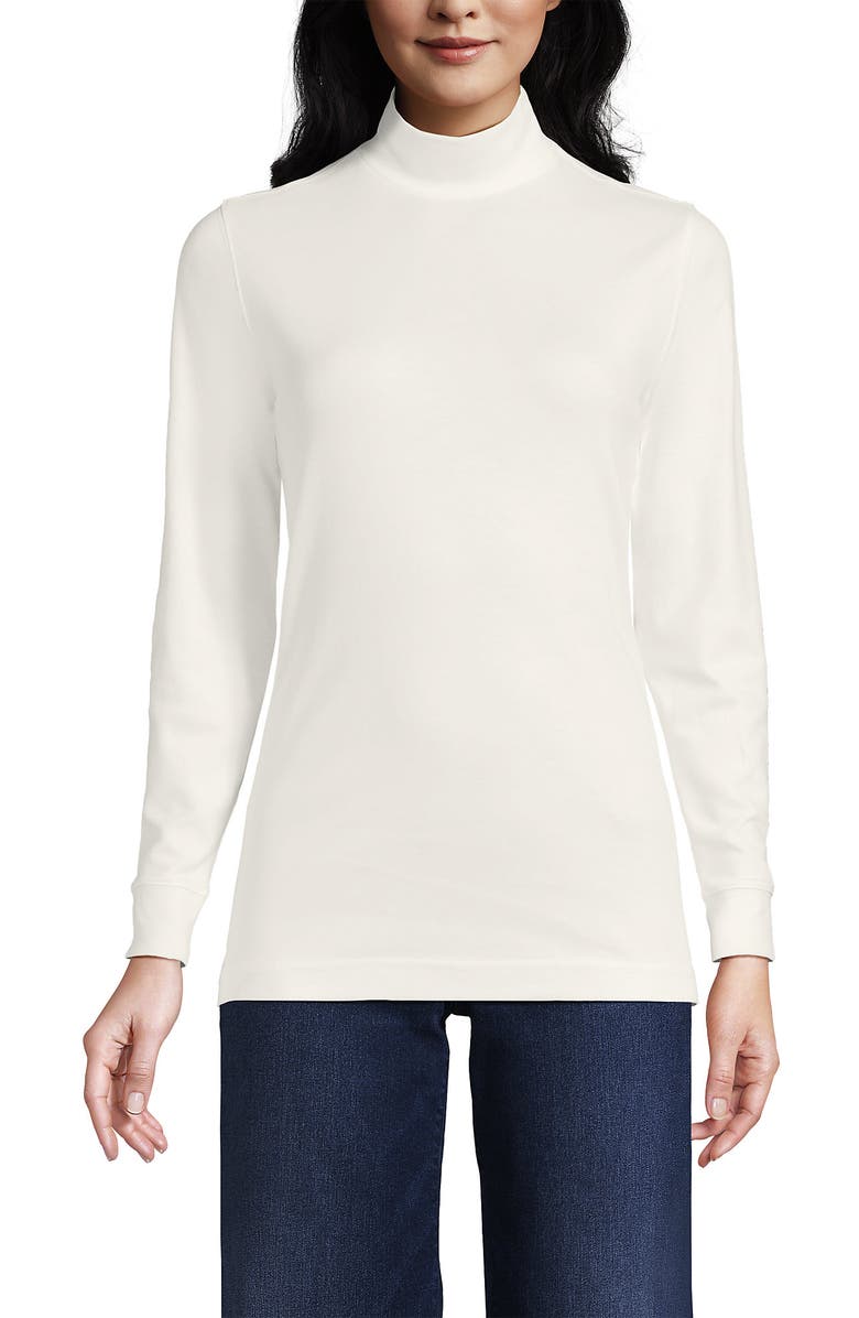 Lands' End Tall Relaxed Cotton Long Sleeve Mock Turtleneck, Main, color, 