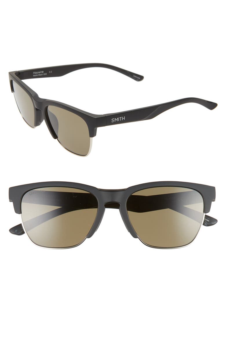 Haywire 55mm ChromaPop™ Polarized Sunglasses, Main, color, MATTE BLACK/ GREEN