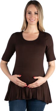 24seven Comfort Apparel Maternity Elbow Swing Tunic Top