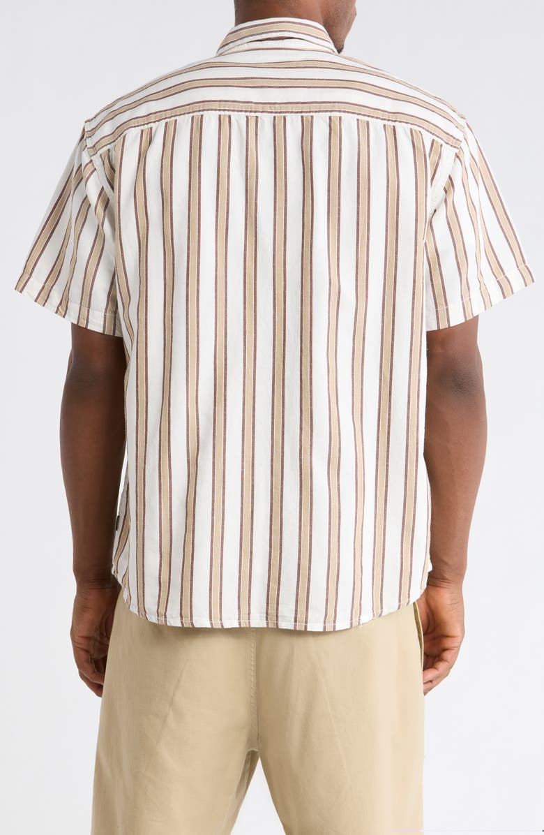 Vans Lawson Stripe Short Sleeve Cotton & Linen Button-Up Shirt, Alternate, color, White-Potting Soil