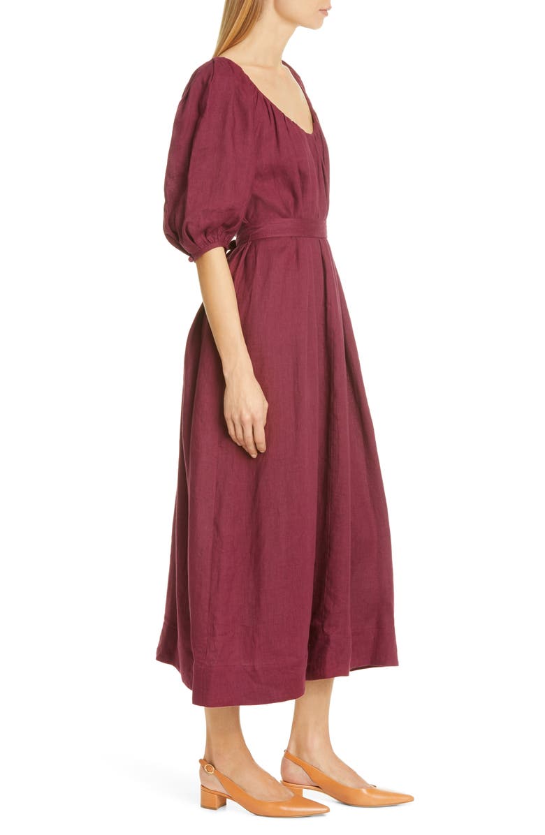 Mansur Gavriel Balloon Sleeve Linen Midi Dress, Alternate, color, 