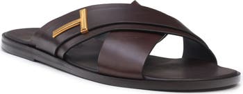 【関税＆送料込み】Tom Ford Preston Logo-Perforated Slides TOM FORD Men's Preston Smooth Leather Slide Sandals | Neiman