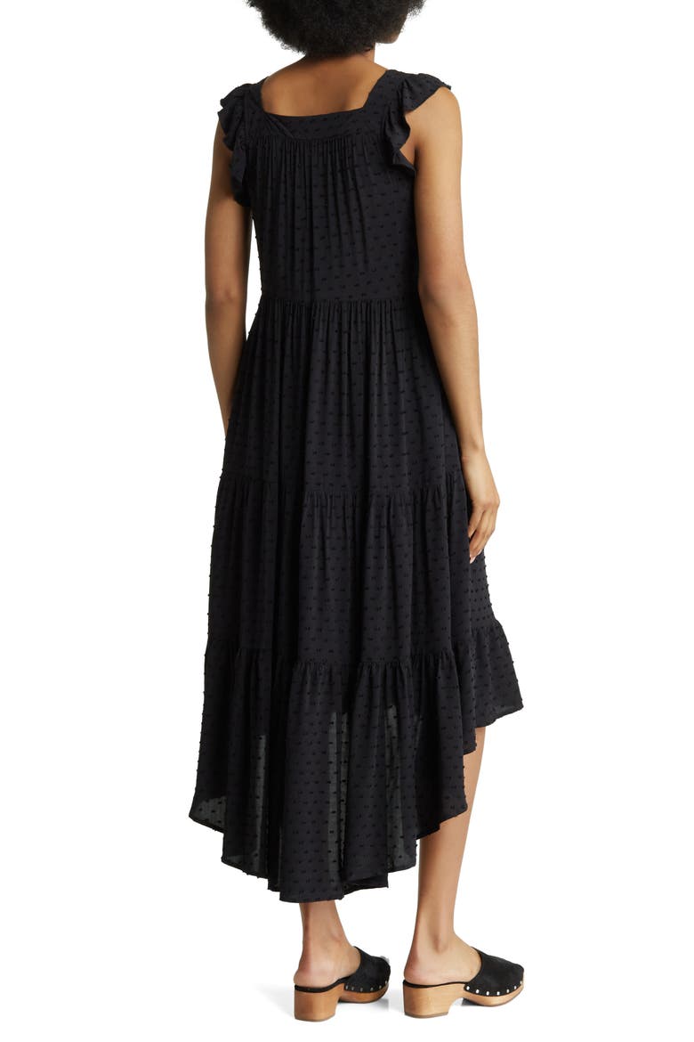 Valery Clip Dot Tiered High/Low Dress, Alternate, color, BLACK