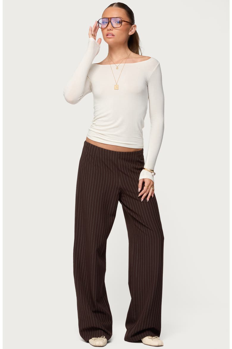 Kerie Wide Leg Pinstripe Pants, Alternate, color, DARK-BROWN