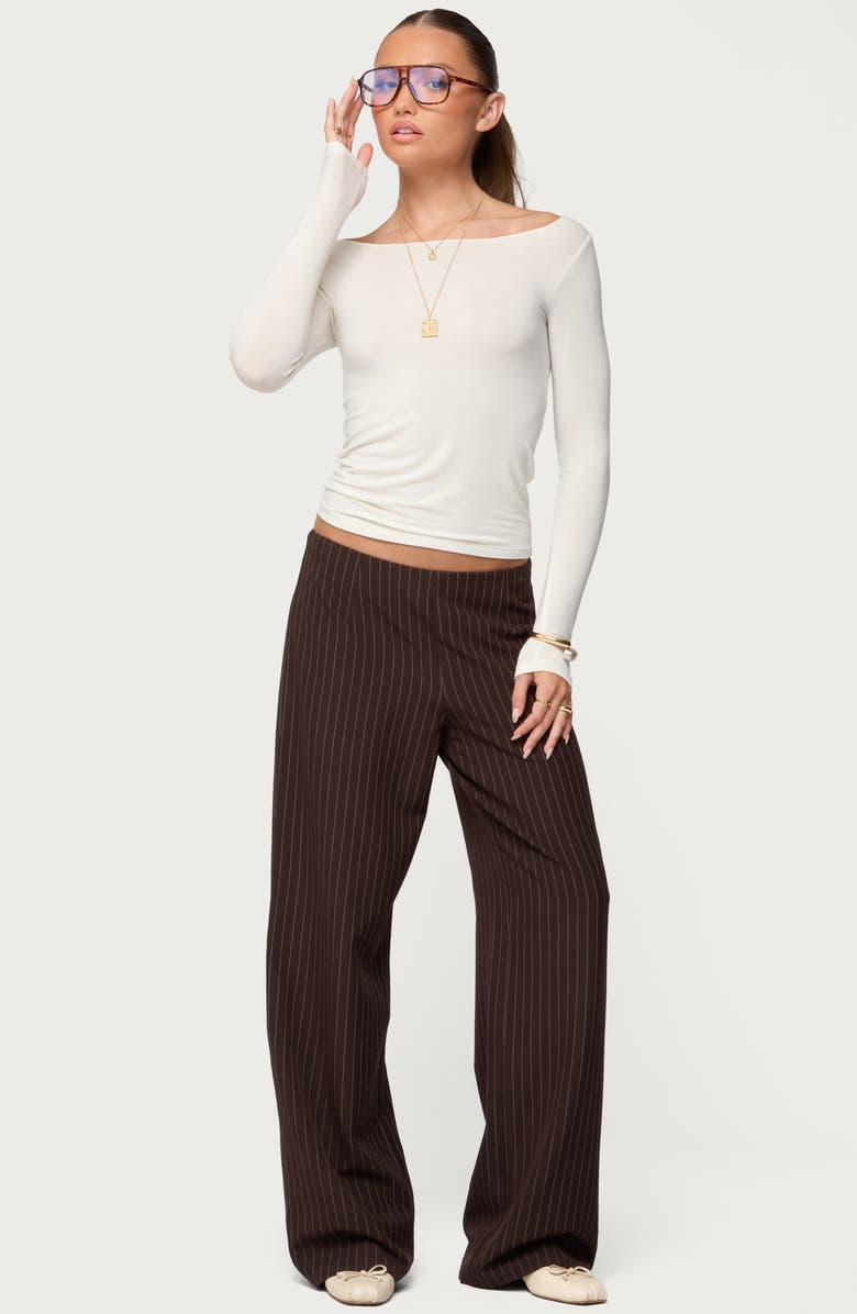 EDIKTED Kerie Wide Leg Pinstripe Pants, Alternate, color, Dark-Brown
