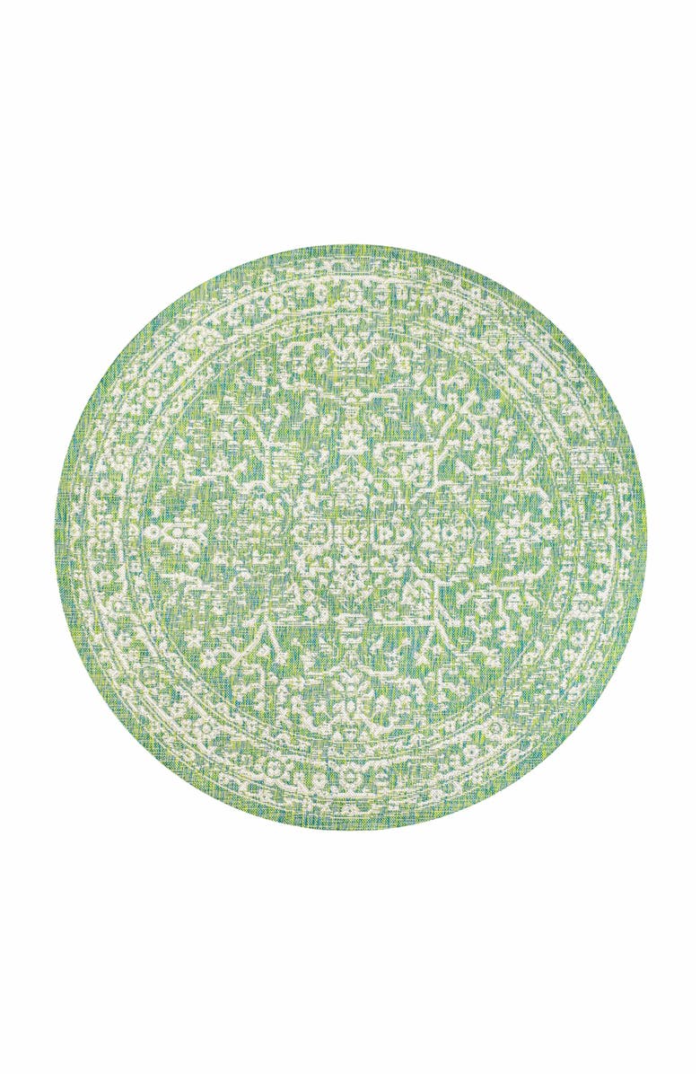 JONATHAN Y Malta Bohemian Medallion Textured Weave Indoor/Outdoor Round Area Rug, Main, color, Cream/Green
