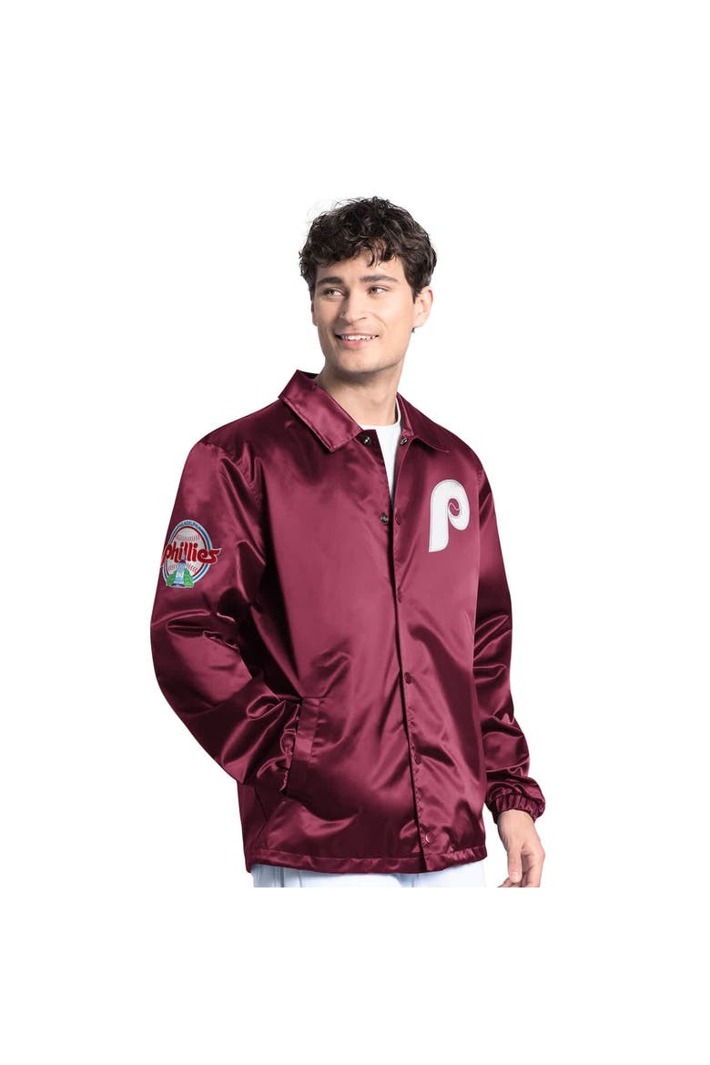 Men's Starter  Burgundy Philadelphia Phillies Cooperstown Collection Point Man Full-Snap Coaches Jacket, Alternate, color, Burgundy