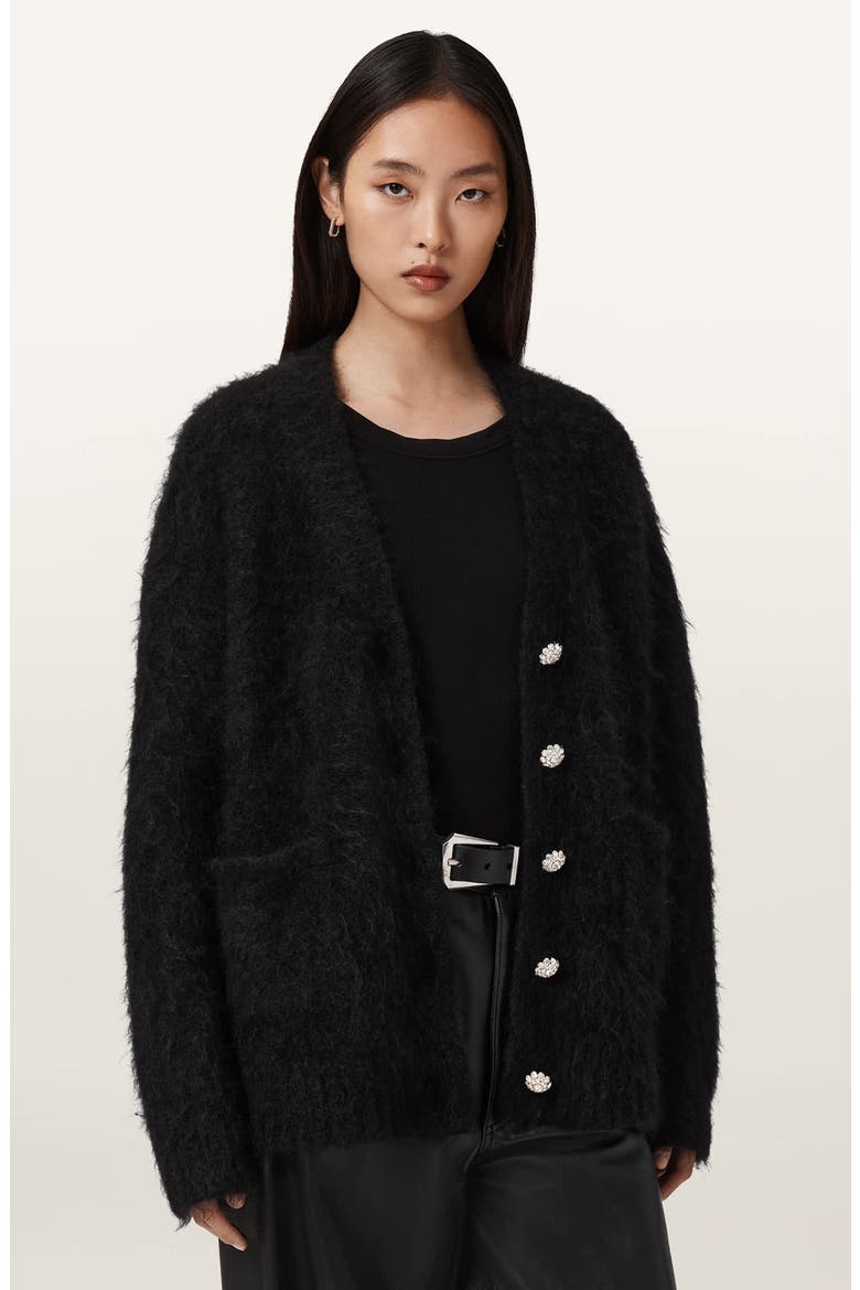 Rubi Jewel Button Cardigan, Alternate, color, BLACK