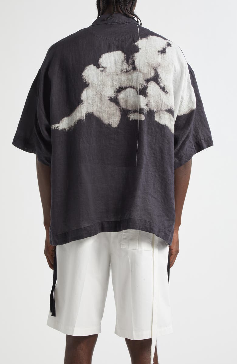 Undercover Oversize Short Sleeve Linen Button-Up Shirt, Alternate, color, Black Base