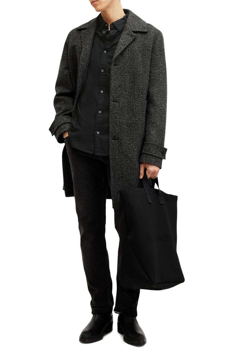 AllSaints Hawthorne Solid Stretch Cotton Button-Up Shirt, Alternate, color, Black