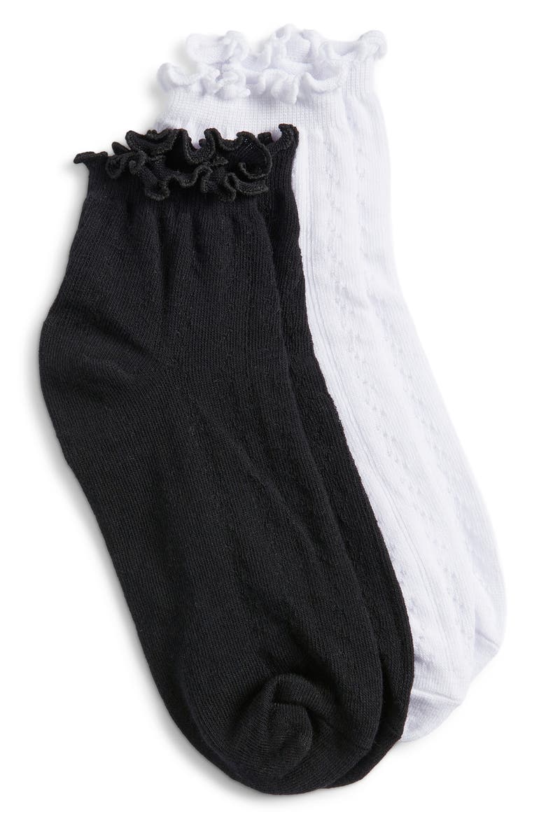Assorted 2-Pack Ruffle Trim Ladder Knit Socks, Main, color, BLACK AND WHITE