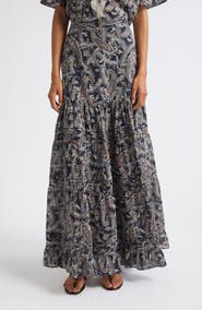 Veronica Beard Heatheralyn Paisley Tiered Cotton Skirt