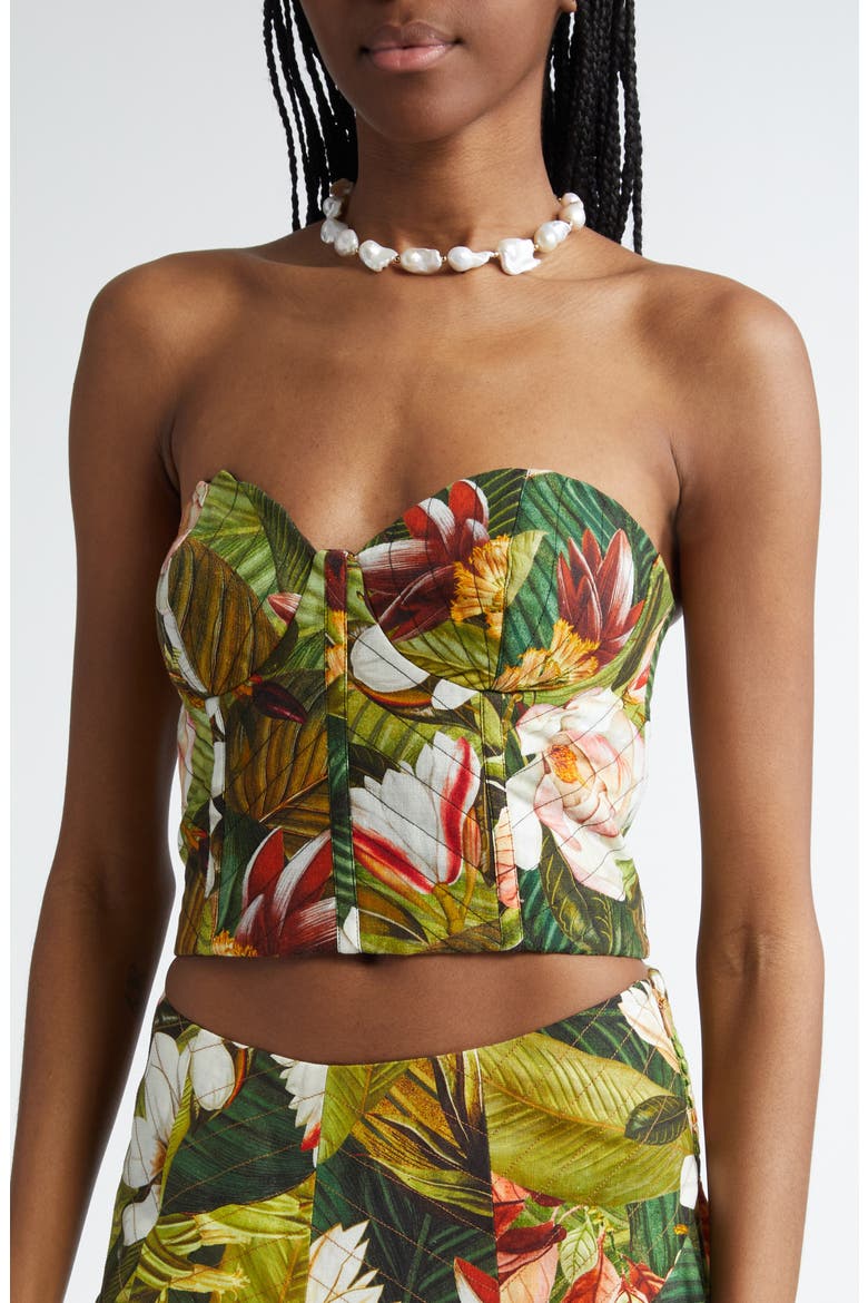 Botanical Forest Convertible Strap Linen Blend Corset Top, Alternate, color, BOTANICAL FOREST MUL
