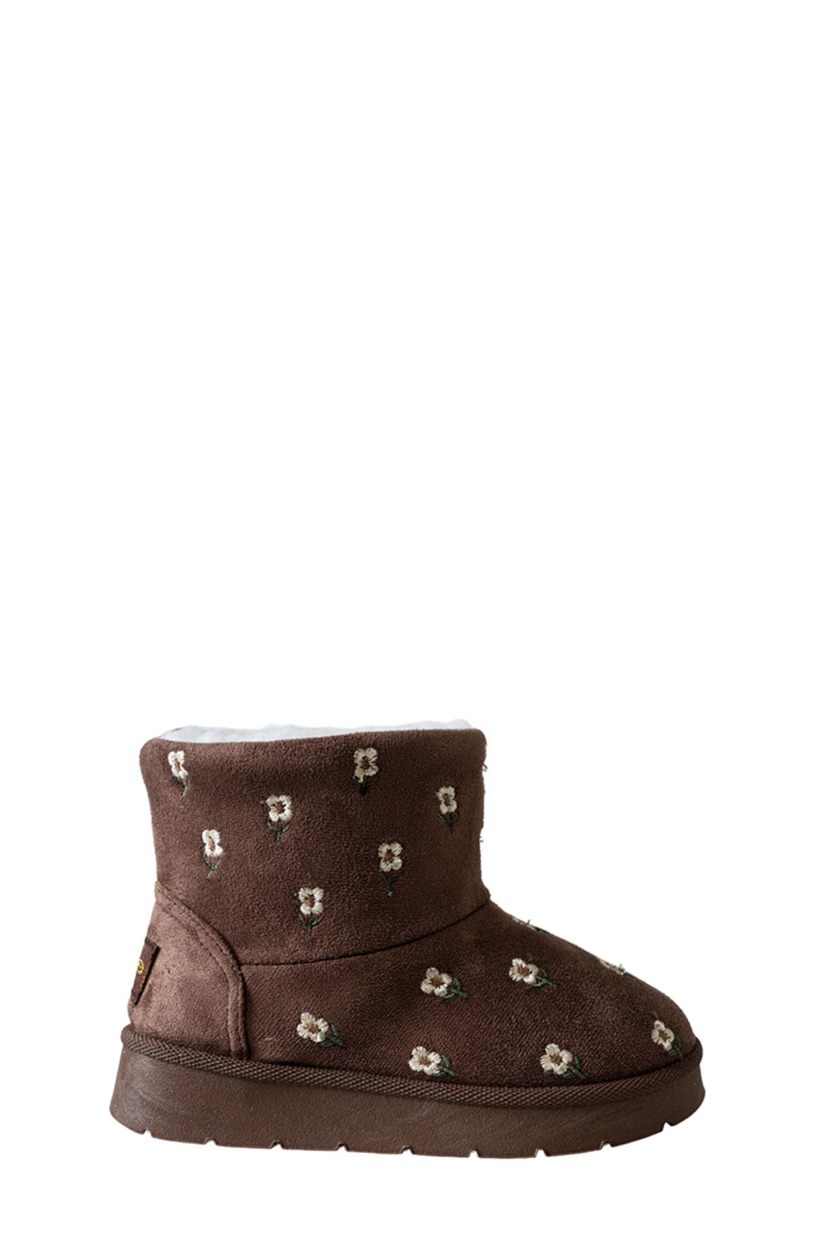 Kids' Embroidered Faux Suede Boot, Alternate, color, CHOCOLATE