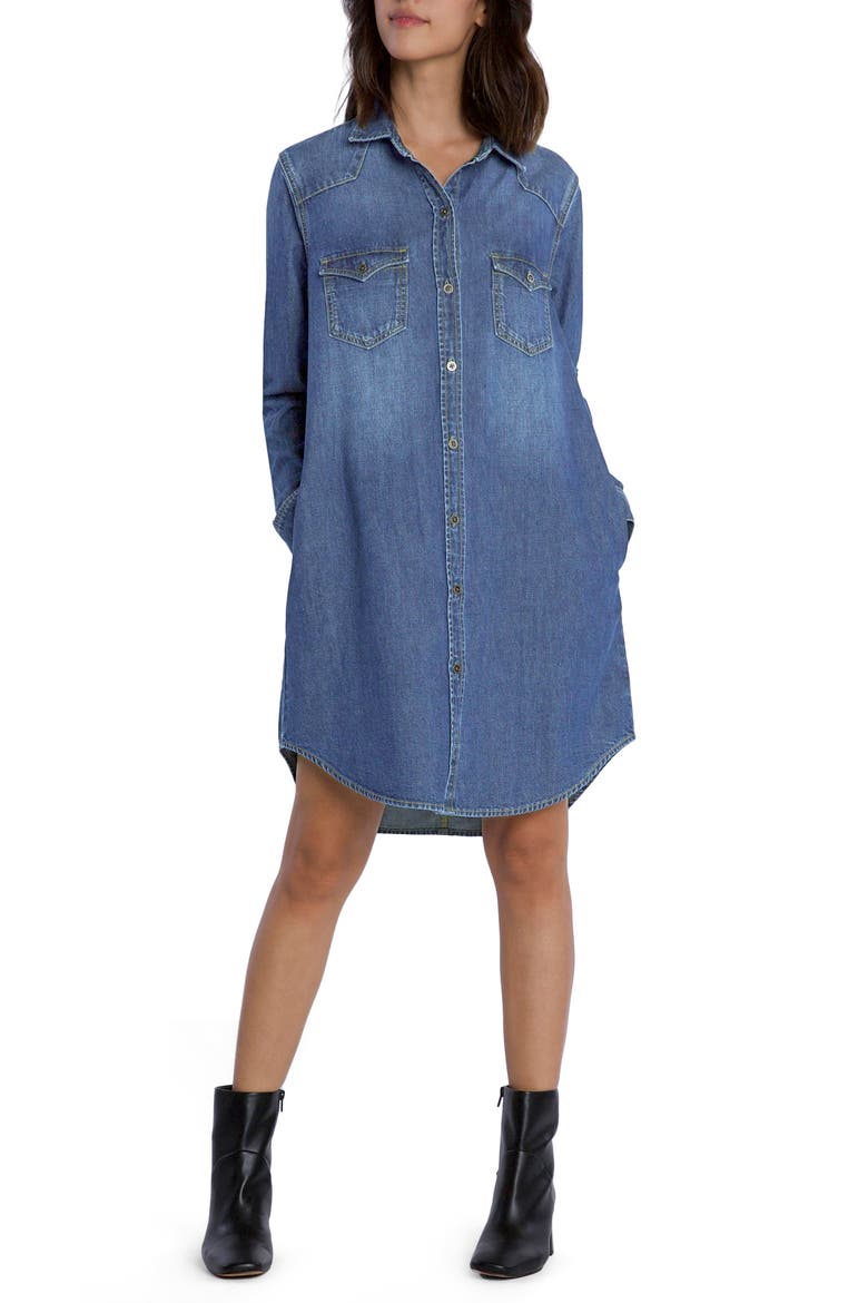 Amanda Long Sleeve Denim Shirtdress, Main, color, TAYLOR BLUE