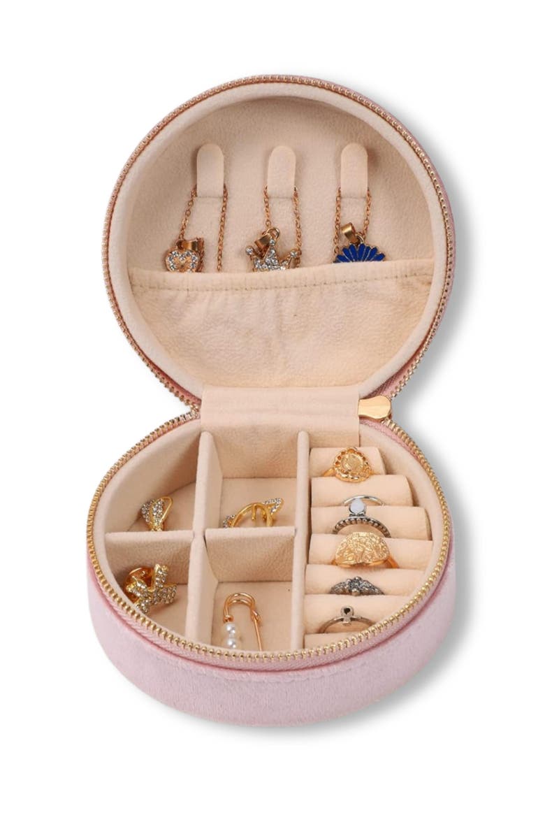 Emma Rae Velvet Circle Jewelry Case, Alternate, color, Pink
