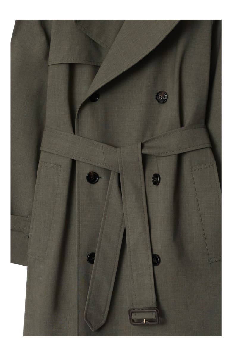 Burberry Long Stretch Wool Trench Coat, Alternate, color, Moss Melange