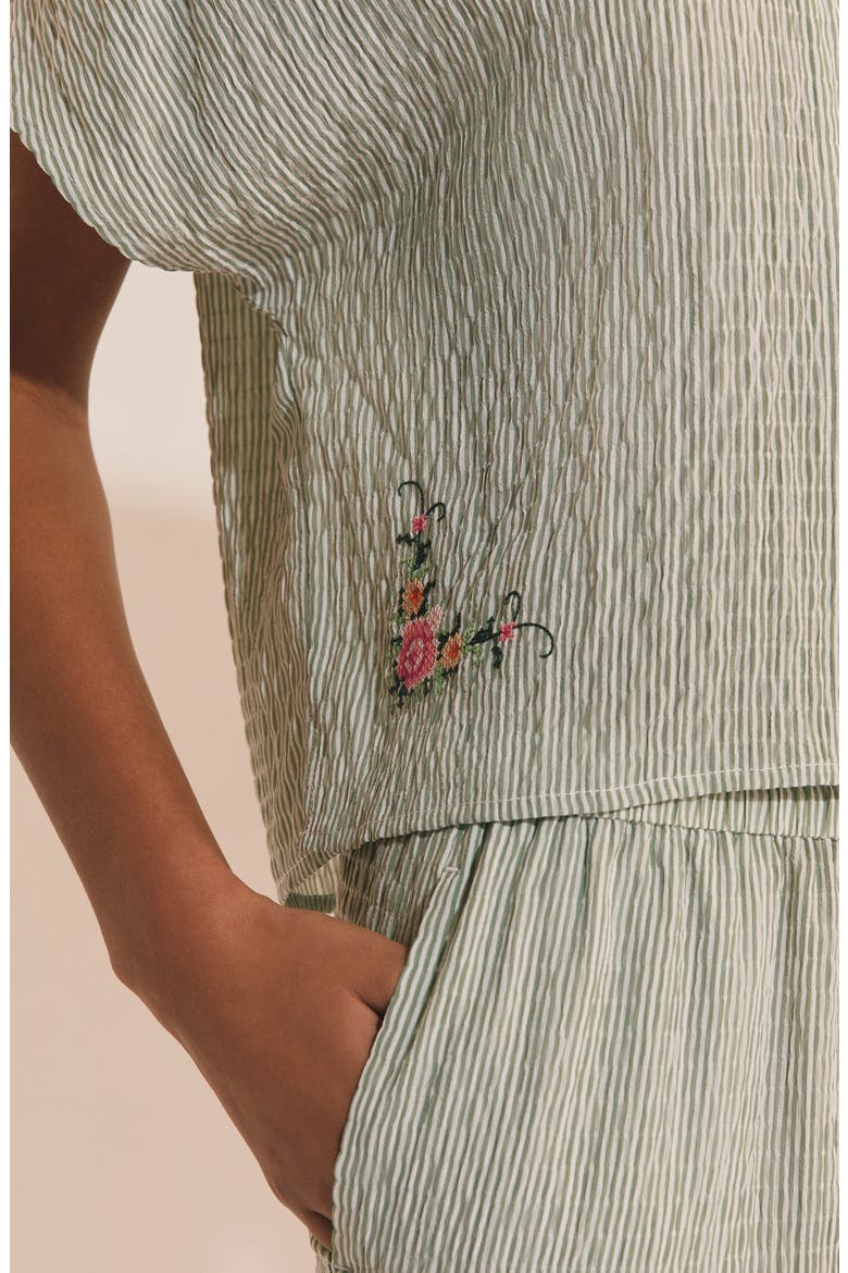 Oselia Stripe Short Sleeve Chemise Button-Up Pajama Shirt, Alternate, color, IMP FOND VERT