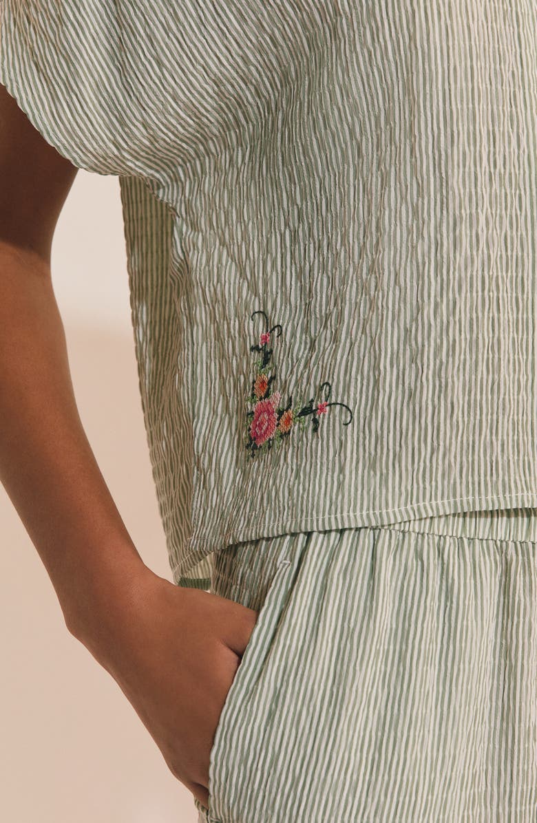 Etam Oselia Stripe Short Sleeve Chemise Button-Up Pajama Shirt, Alternate, color, Imp Fond Vert