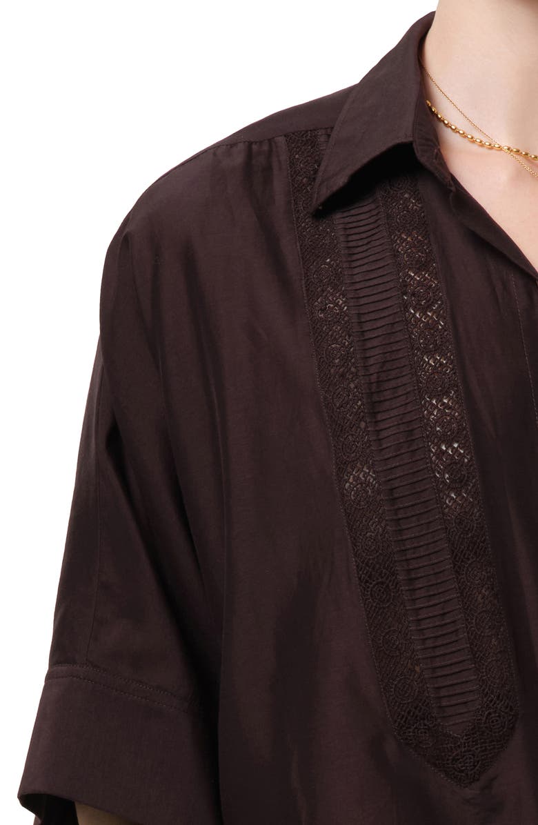 Citizens of Humanity Claire Lace Inset Cotton & Silk Blend Button-Up Top, Alternate, color, Chocolate Dark Brown