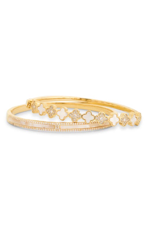 Eye Candy Los Angeles Set Of 2 Kora Cubic Zirconia Clover Cuff Bracelets In Gold