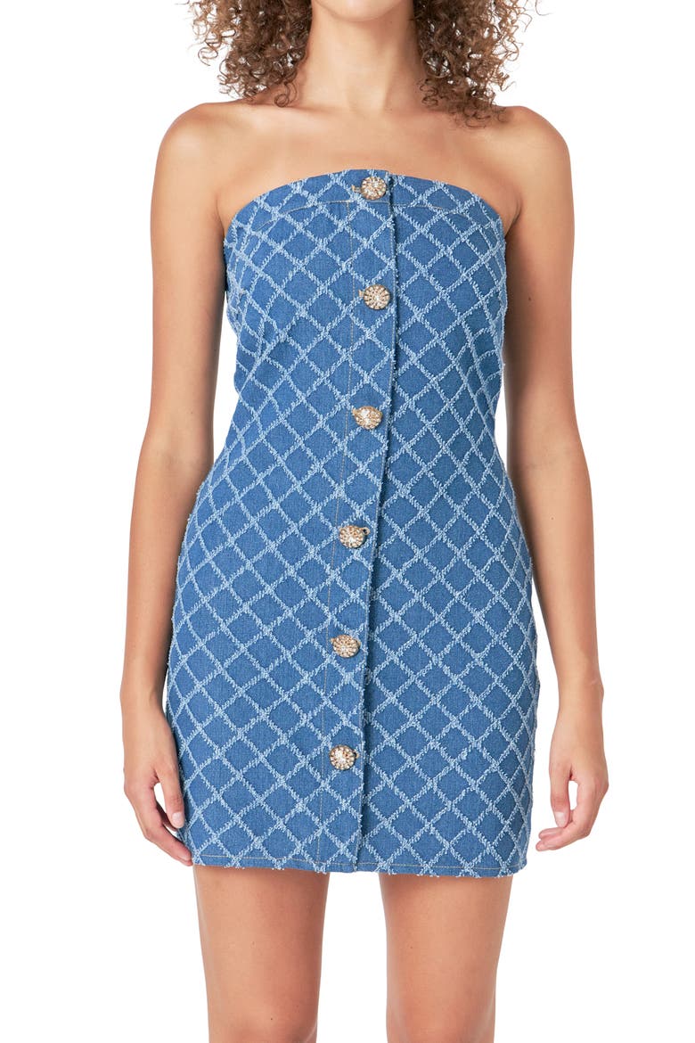 Distressed Denim Button Front Minidress, Alternate, color, DENIM